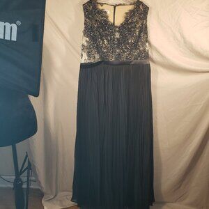 JJs House Custom  Black Lace & Pleated Maxi Dress - 44.5" BUST/42" Waist